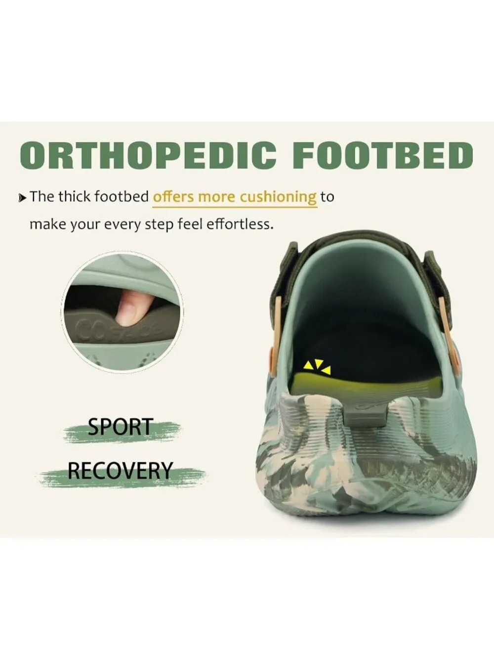 Men's Camo Green Recovery Clogs Comfortable Orthopedic Mules Thick Sandal Shoes